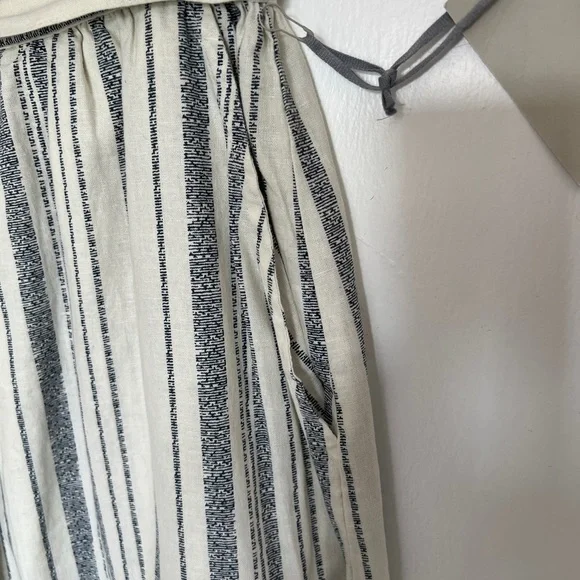 Womens Deane & White Skirt UK 16 A-Line Linen Stripe Cream Midi Length Pockets - Picture 4 of 11